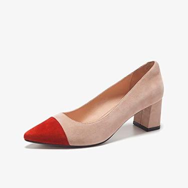 Imagem de Sapatos de trabalho femininos de salto alto, bico fino feminino, sapatos de salto bloco sapatos de festa vestido salto baixo, laranja, 36 EU