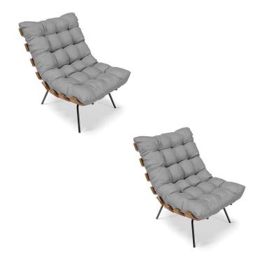 Imagem de Kit 02 Poltronas Costela Veludo Luxo Grafite A131