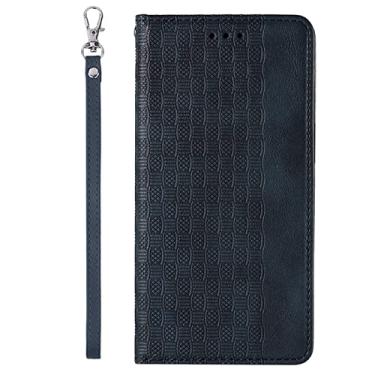 Imagem de YINGDAFENG Capa carteira para iPhone 14 Promax, capa flip de couro PU com compartimentos para cartões e suporte para visualização e proteção da câmera fivela magnética alça de pulso à prova de choque capa interna de TPU (poliuretano termoplástico) azul