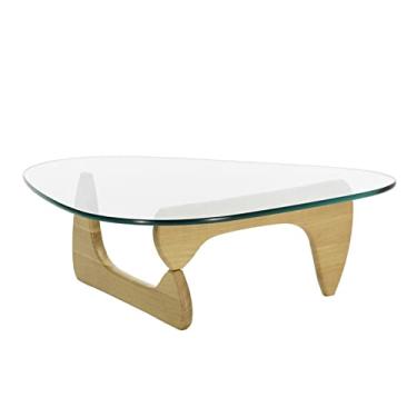 Imagem de Mesa de centro design nórdico criativo vidro temperado redondo mesa de centro simples triângulo luz luxo mesa de centro de madeira (cor: A)