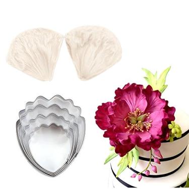 Imagem de Conjunto de cortador de flor de pasta de goma de 4 peças, 2 peças, molde de silicone de flores, pasta de goma, peônia, açucarado, floral, mofo, ferramenta de fazer chocolates