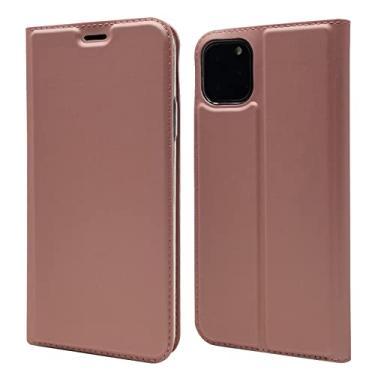 Imagem de DENSUL Capa carteira para iPhone 14/14 Pro/14 Plus/14 Pro Max, capa fina simples com porta-cartão de adsorção magnética flip capa de couro TPU pára-choques à prova de choque, rosa, 14 pro max 6,7 polegadas