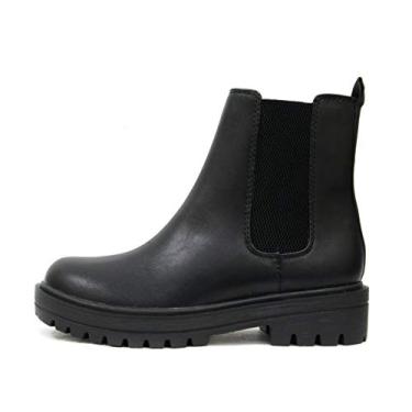 Imagem de SODA Pilot ~ Bota feminina de salto baixo Chelsea Fashion Ankle Boot com elástico duplo, Preto, 5.5