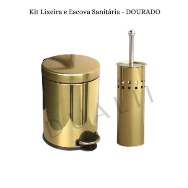 Imagem de Kit Lavabo Inox Lixeira 5 L E Escova Sanitária Dourado
