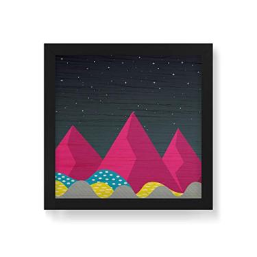 Imagem de Arte Maníacos Quadro Decorativo em Madeira Montanhas Geométricas Magenta - 30x30cm (Moldura caixa em laca preta)