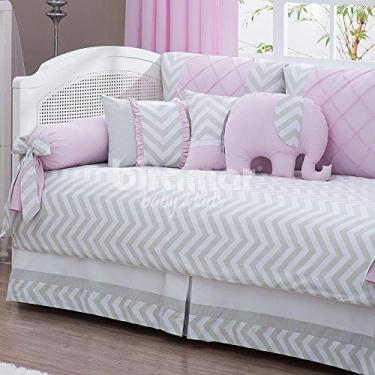 Imagem de Biramar Baby Brooklyn Chevron Kit Sofá Cama 9 Peças, Cinza/Rosa