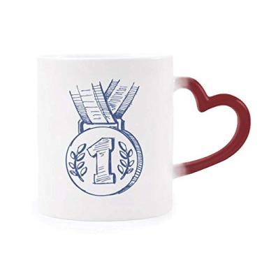 Imagem de Caneca sensível ao calor Medalha do Campeonato de Futebol Azul Caneca de Grés Mudança de Cor Vermelha