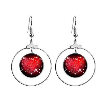 Imagem de Brincos pretos vermelhos em formato de coração para dia dos namorados com argola pendente, joia circular