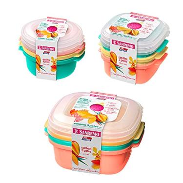 Imagem de 3 potes porta mantimentos coloridos 480ml, 3 potes 530ml e 3 potes1300ml BPA FREE com tampa Sanremo