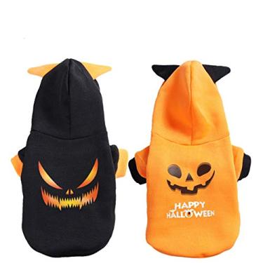 Imagem de SEIS 2 pacotes com capuz para cães diabo de Halloween com chapéu roupas engraçadas de gato design de abóbora demônio terno quente para animais de estimação fantasia de duas pernas para cães pequenos e médios (C (comprimento das costas 40 cm/15,74"))