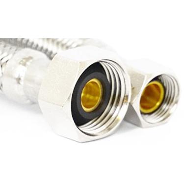 Imagem de LASCO Compressão feminina 10-0245 3/8 polegadas por tubo de ferro fêmea de 1/2 polegadas por 60 cm trançado de aço inoxidável flexível com fonte de água de núcleo interno de poliéster