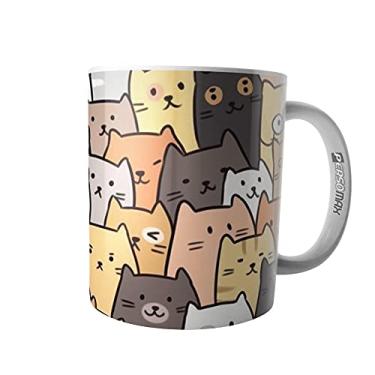 Imagem de Persomax Caneca Cilíndrica de 325 ml com Estampa de Gatos Fofos Amontoados para Bebidas Quentes - Embalagem Protetora