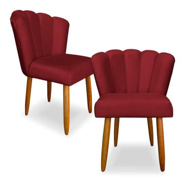 Imagem de Kit 2 Cadeiras de Jantar Pétala Estofada Pés Palito Veludo Vermelho - Montanaris Decor