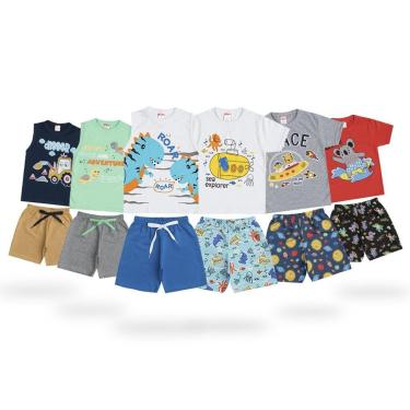 Imagem de KIT 6 conjunto infantil masculino/Roupa de verão Atacado 6 blusas / regatas e 6 shorts 1 Ao 8 anos-Masculino