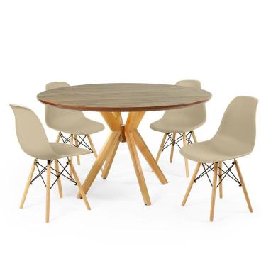 Imagem de Conjunto Mesa de Jantar Redonda Marci Premium Natural 120cm com 4 Cadeiras Eames Eiffel - Nude