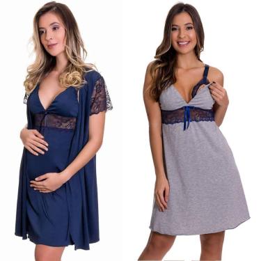 Imagem de KIT Camisolas Amamentação com Robe Maternidade + Camisola Estilo Sedutor - AG-ES206-207-ES220
