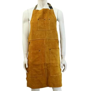 Imagem de Esquirla Avental protetor de soldagem, roupa de soldador, com bolsos de ferramentas Avental de soldagem resistente ao calor, roupas de casaco de soldador, 90cm