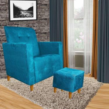 Imagem de 	Poltrona Amamentação Gaby Pés Palito + Puff Turquesa