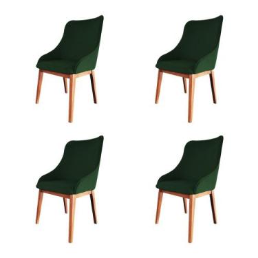 Imagem de Kit 4 Cadeiras De Jantar Luxo Estofada Elisa Anatômica Veludo Verde Ba