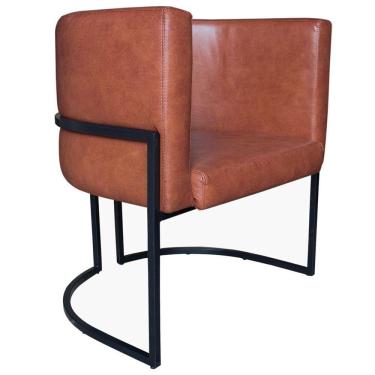 Imagem de Poltrona Decorativa Sala de Estar Luana Base Preta Corino Caramelo - Montanaris Decor