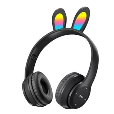 Imagem de Fone De Ouvido Orelha de Coelho Preto Sem Fio Bluetooth Orelha Com Led Multi-Cor