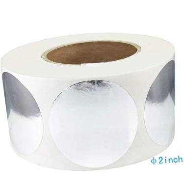 Imagem de Adesivo de parede com pontos redondos redondos de prata metálico de 5 cm para organizar adesivos de alvo autoadesivos de inventário Etiquetas de vedação refletivas (500 peças por rolo)