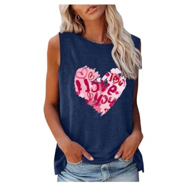 Imagem de T-shirt Do Dia Dos Namorados Da Mulher Love Heart Print Print Sem Mangas Tripulante Camiseta