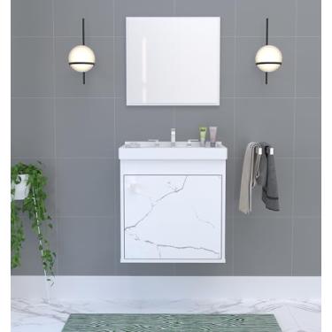 Imagem de Kit Gabinete Armario para Banheiro 100% MDF com Cuba - Veneto Branco 40cm (BRANCO)