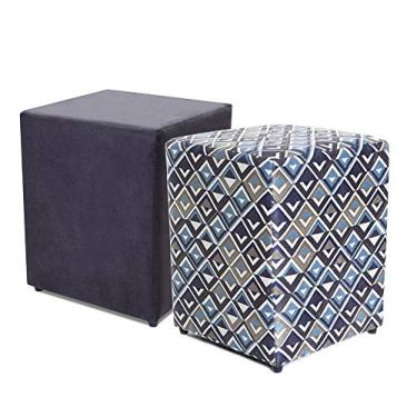 Imagem de Kit 2 Puffs Quadrados Decorativo 35x35x45cm Preto + Estampado BF Colchões