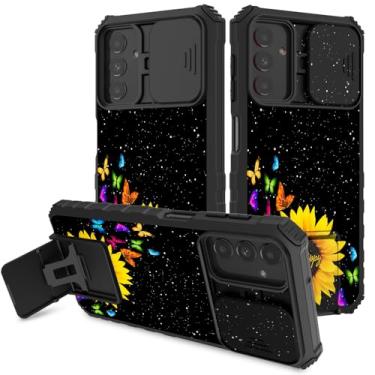 Imagem de DEGDFSGR Capinha para Samsung Galaxy A14 5G com proteção de lente de janela deslizante, silicone à prova de choque TPU + PC com suporte resistente, borboleta colorida