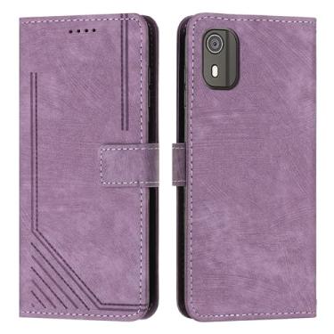 Imagem de Carteira Compatível com Nokia C02 Alça de pulso Capa de telefone Carteira Flip Phone Case Suporte para cartão Flip Cover Phone Case Compatível com Nokia C02 (Size : Purple)