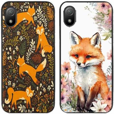 Imagem de 2 peças de capa de telefone traseira com estampa de raposa em flor TPU gel silicone para Sony Xperia todas as séries (Sony Xperia Ace III)
