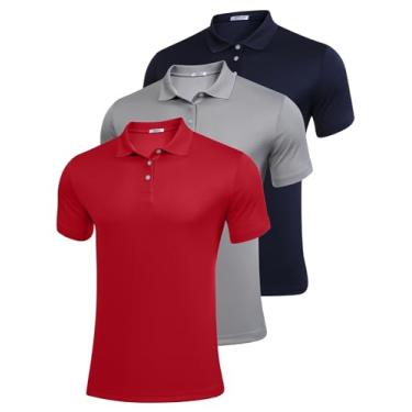 Imagem de PINSPARK Pacote 3/4: Camisas polo masculinas de golfe multipacks de secagem rápida manga curta gola camisas polo casuais de verão para homens, Azul marinho/cinza verde/vermelho (pacote com 3), GG