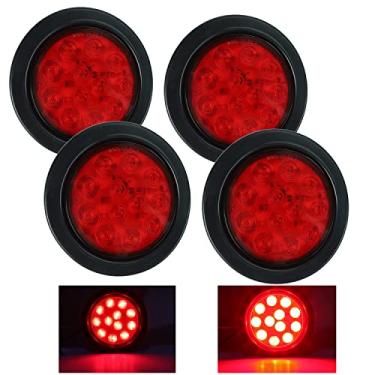 Imagem de FSBCGT 4 peças de luzes traseiras redondas de LED vermelhas de 10 cm, plugue de ilhós, 12 LEDs à prova d'água, luzes de freio de parada de seta para trator caminhão ônibus, caminhões, Jeep RV