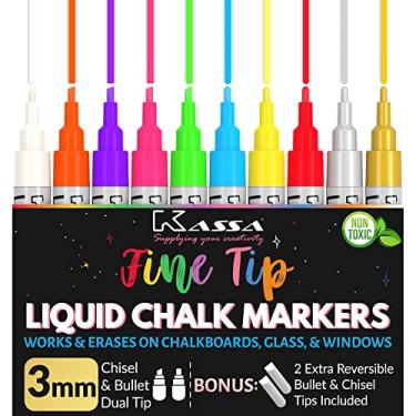 Imagem de Kassa Pacote com 10 marcadores de giz neon multicoloridos | Inclui pontas de bala e cinzel reversíveis | Funciona em quadros-negros, janelas, vidro ou espelhos |Ideal para uso em casa e escritório
