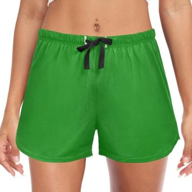 Imagem de CHIFIGNO Short feminino de pijama fofo, calça de pijama feminina, shorts com cordão e bolsos, P-2GG, Verde - 1, G