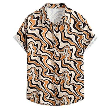 Imagem de Camiseta masculina de verão com estampa casual de manga curta moda praia casual material básico masculino, Amarelo, XXG
