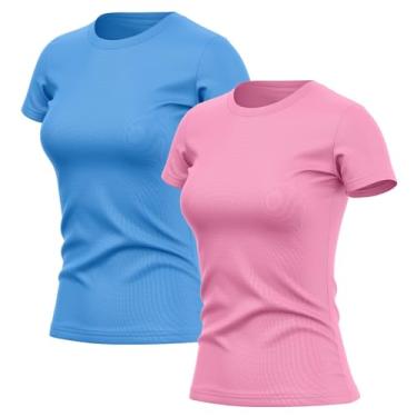Imagem de Diva Outlet, Kit 2 Camisetas Feminina Dry Básica Lisa Proteção Solar UV Térmica Blusa Academia Esporte Camisa Tamanho:M;Cor:Azul/Rosa