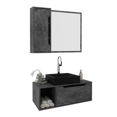 Imagem de Balcão Gabinete Suspenso BN3644 com Espelho para Banheiro BN3645 Mármore Lunar - Tecnomobili 