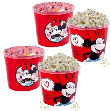 Imagem de Kit 4 Vasilhas p/Pipoca Balde Infantil Minnie 2 Litros Original Formato Oval para Crianças