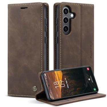 Imagem de YZBYFON Capa carteira para Samsung Galaxy S24, capa flip de couro PU macio com suporte magnético flip capa protetora de couro com compartimento para identidade e cartão de crédito (café, S24)