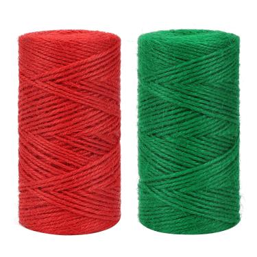 Imagem de Tenn Well 3 Ply Jute Twine, 328 pés x 2 rolos de corda de juta grossa para jardinagem, embalagem, presentes, decoração, artesanato DIY (verde, vermelho)