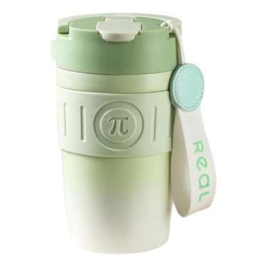 Imagem de Caneca de viagem portátil de aço inoxidável de 400 ml com canudo e capa de silicone antiderrapante – à prova de vazamento, modo duplo para café e água (verde)