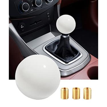 Imagem de Reswish Manípulo manual de marcha, botão de câmbio redondo, botão de mudança de marcha de acrílico, botão de câmbio universal de 4 5 6 velocidades com 3 adaptadores, adequado para carro manual M 8 * 1,25, M 10 * 1,25, M 10 * 1,5, M 12 x 1,25 (branco)