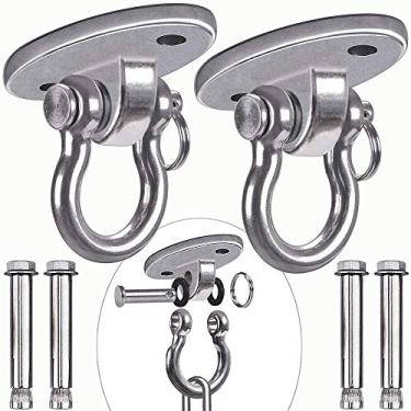 Imagem de BeneLabel 2 peças removíveis e fáceis de conectar cabides de aço inoxidável resistentes, ganchos de balanço, bolsa de areia para cadeira de ioga, conjuntos de balanço, 4 parafusos de expansão,