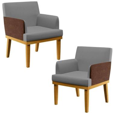 Imagem de Kit 2 Poltronas Sala Estar Linho Cinza Escuro Marrom