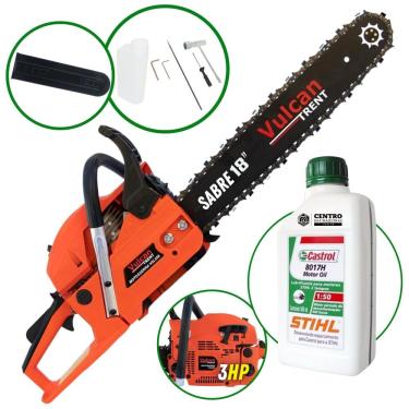 Imagem de Motosserra Potente Vulcan Vsl550 Com Motor 2t 55cc 3hp Sabre Ponta Rolante 18 Polegadas Corrente 3/8 x 1,5mm + Brinde Óleo Castrol Stihl 500ml
