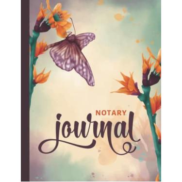 Imagem de Notary Journal: 8.5x11 Large Notarial Logbook/With 200 Numbered Pages - Two Record Logs Per Page / 400 Records/Ledger Book Gift For Signing Agents ... Floral Burgundy Butterfly - Watercolor Art