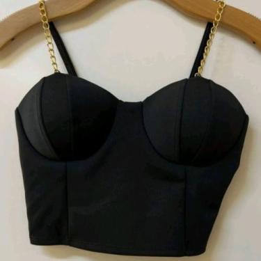 Imagem de Cropped top feminino alça de corrente e bojo tendência cropt - M&K Sho