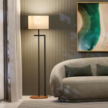 Imagem de Luminária Decorativa Bivolt Base Aço Preta e Cúpula Palha - UniDecor